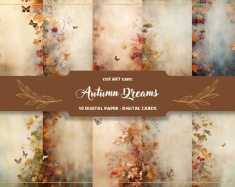 Autumn Leaves Digital Paper, Autumn Scrapbook background, Autumn Junk Journal Supplies, Leaves Shabby Background, Tattered Digital Download