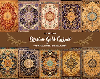 Persischer Gold Teppich Digitales Papier: Junk Journal Kit (Digitaler Download)