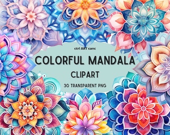 Rainbow Mandala Clipart: Transparent PNG Designs (Digital Clipart)
