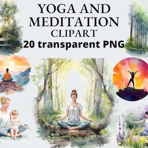 Yoga en meditatie aquarel clipart, mindfulness clipart, transparante PNG, sereniteit clipart, transparante clipart, PNG bundel