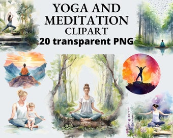Watercolor Yoga Clipart: Meditation PNG Bundle (Digital Download)