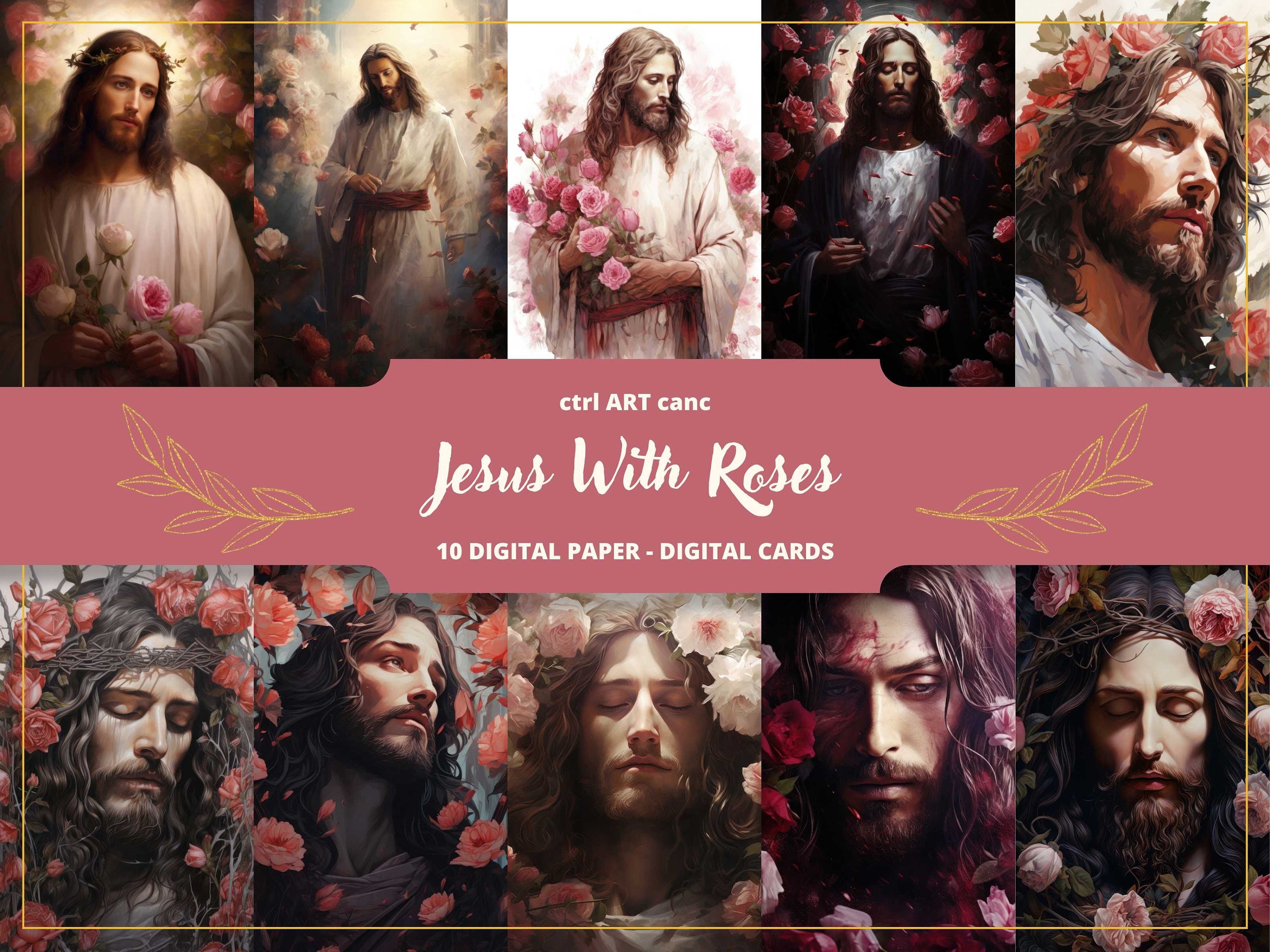Jesus With Roses Jesus With Roses Digital Paper: Religious Illustration (JPEG Files) - Etsy