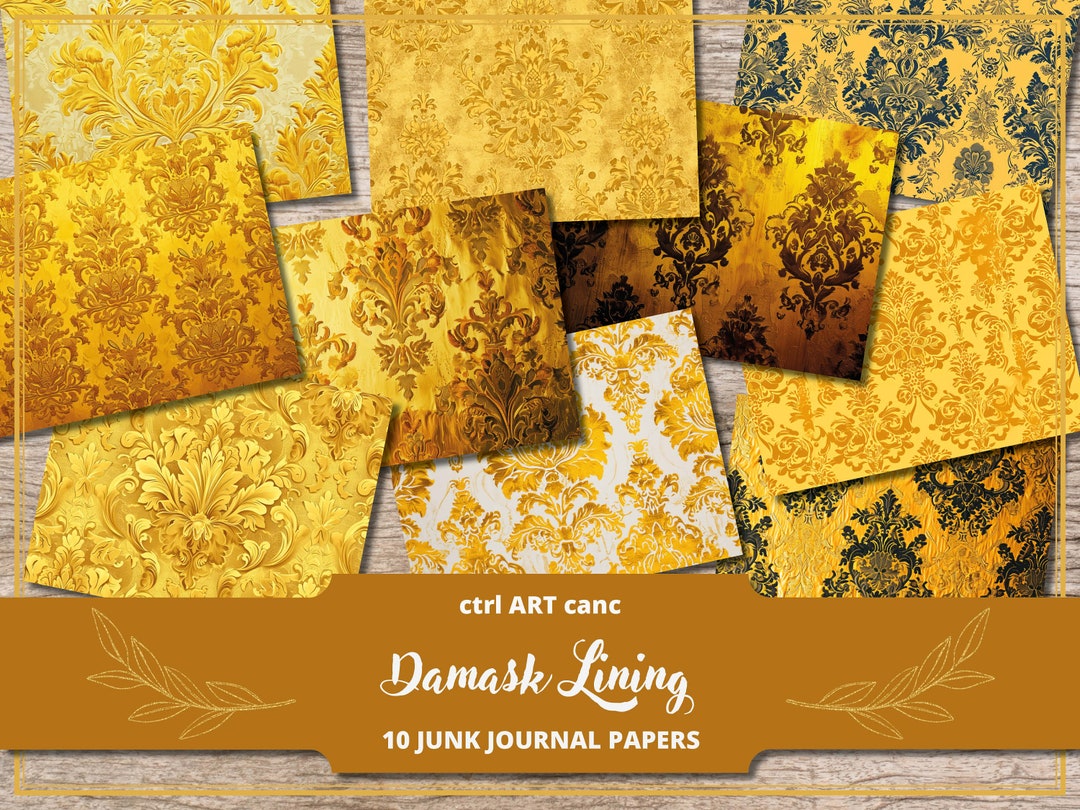 Yellow Damask Junk Journal Kit: Printable Scrapbook Paper (digital ...