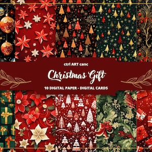 Carta digitale natalizia, Carta da regalo natalizia, Carta per diario spazzatura, Carta per scrapbooking, Carta per diario, Carta per decoupage, Carta artigianale