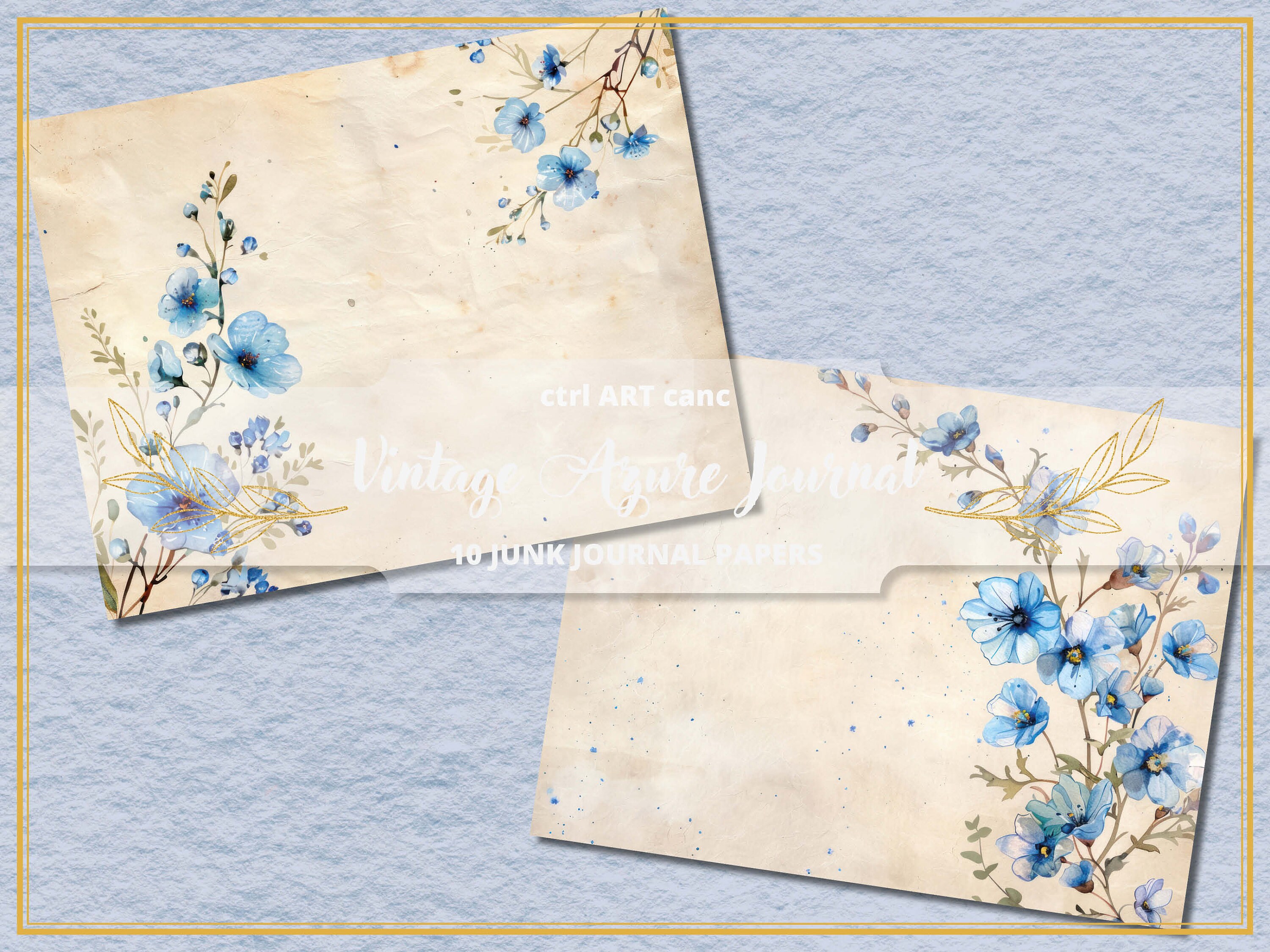 Blue Vintage Paper Decor for Junk Journal Kit Scrapbook