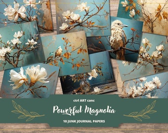 Magnolia Junk Journal Kit Floral Scrapbook Paper Scrapbook Printable Paper Junk Journal Digital Paper Magnolia Printable Art Paper