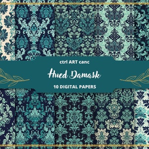 Blue Damask Digital Paper Damask Printable Paper Damask Pattern Damask Background Damask Texture Damask Decor Journal Kit Scrapbook Kit