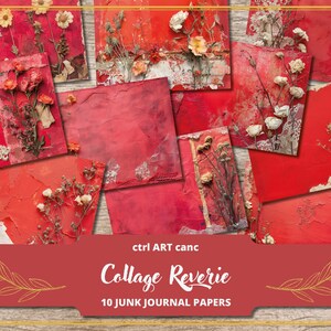 Floral Red Collage Journal Kit Abstract Lace Background Floral Scrapbook Kit Printable Floral Printable Paper Digital Scrapbook Paper