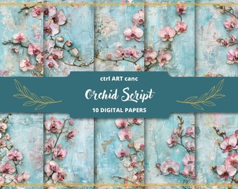 Blue Orchid Junk Journal Kit: Floral Scrapbook Paper (Digital Download)
