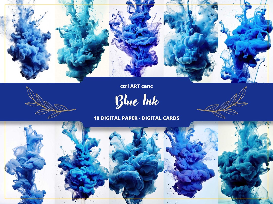 Blue Ink Abstract Printable, Blue Ink Abstract Digital Paper, Digital ...