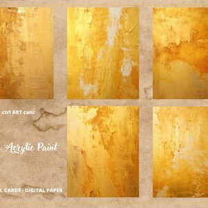 May include: Ten digital cards featuring gold acrylic paint textures. The cards are perfect for digital scrapbooking, card making, and other creative projects. ctrl ART canc.