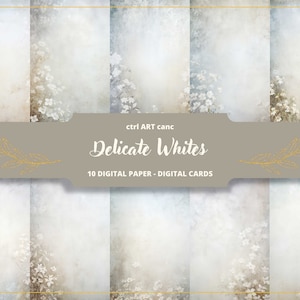 Papel digital blancos delicados, papel de flores blancas, papel digital antiguo, papel antiguo, papel de carta, scrapbooking, collage, diario basura