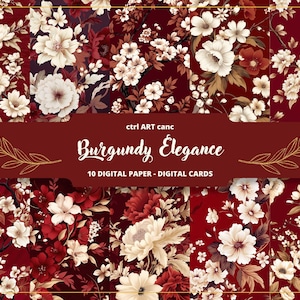 Carta digitale per diario bordeaux, carta per diario spazzatura, carta per scrapbooking, carta floreale, carta per diario, carta per decoupage, carta artigianale
