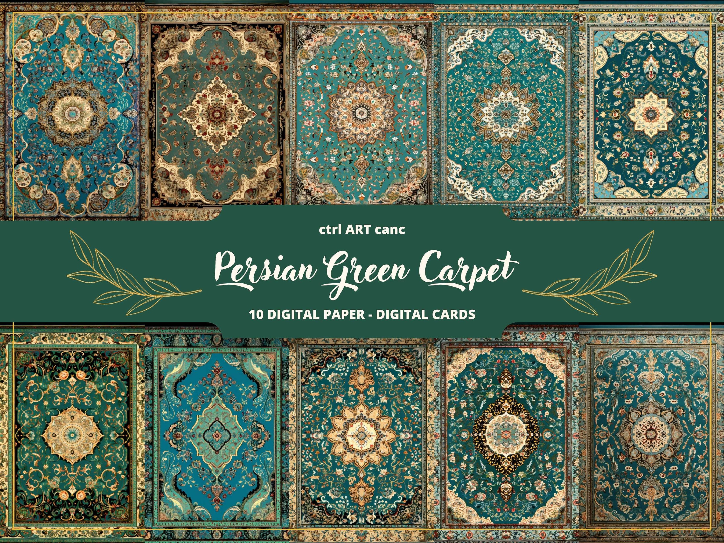 Persian Green Carpet Printable, Persian Digital Paper, Junk Journal Kit, Journal Pages, Scrapbooking, Junk Journal Supplies, Ephemera