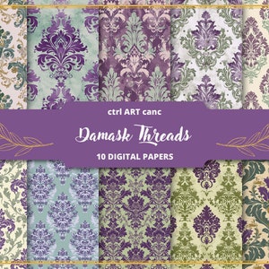Lila Damast Digitales Papier Damast Druckbares Papier Damast Muster Damast Hintergrund Damast Textur Damast Dekor Journal Kit Scrapbook Kit