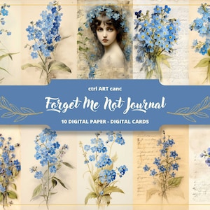 Page de journal « Forget Me Not » Papier numérique, Papier numérique, Kit de journal, Pages de journal, Scrapbooking, Fournitures pour journaux, Journal indésirable, Éphémère