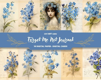 Peut inclure: Un pack de papier numérique avec 10 motifs de fleurs de myosotis dans des tons bleus et verts. Les motifs sont parfaits pour le scrapbooking, la fabrication de cartes et autres travaux manuels en papier. Le pack comprend également des cartes numériques avec des fleurs de myosotis.