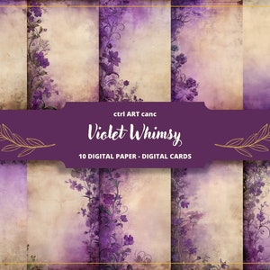 Violet Whimsy Digital Paper, Whimsical Purple Junk Journal Page, Zestaw do druku, Papier cyfrowy, Strona dziennika, Scrapbooking, Junk Journal