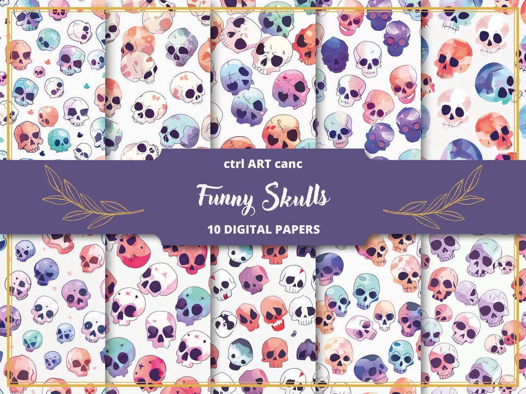 Watercolor Skull Digital Paper Skull Seamless Pattern Skull Wrapping ...