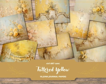 Tattered Yellow Digital Paper: Shabby Chic Junk Journal (Printable)