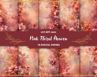 Pink Floral Digital Paper: Roses Scrapbook Kit (Digital Download)