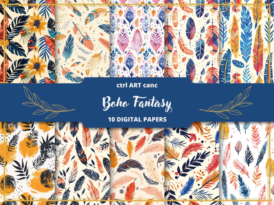 Boho Watercolor Digital Paper: Vintage Seamless Patterns (JPEG Files ...