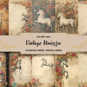 10 Vintage Unicorn Digital Paper: Junk Journal Ephemera (Digital Download)