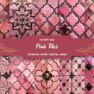 Pink Tiles Printable, Oriental Tiles Digital Paper, Ceramic, Junk Journal Kit, Journal Pages, Scrapbooking, Junk Journal Supplies, Ephemera
