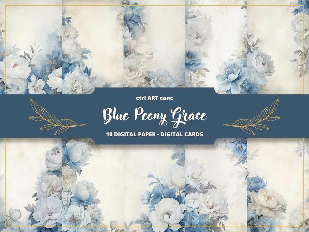 Blue Peony Digital Paper: Floral Scrapbooking, Collage (JPEG Files) - Etsy