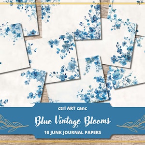 Blue Floral Junk Journal Kit Blue Digital Paper Kit for Scrapbook Digital Paper Digital Scrapbook Kit Blue Floral Journal Printable Paper