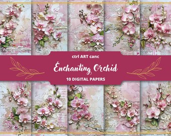 Orchidee Orchidee Junk Journal Kit: Rosa Floral Digitales Papier (Digitaler Download)