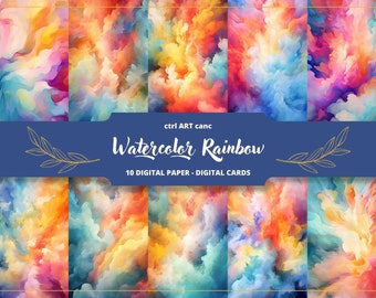 Watercolor Rainbow Digital Paper: Abstract Journal Kit (Digital Download)