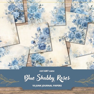 Rozen dagboek papier Blauwe rozen Scrapbook papier voor ongewenste Journal Floral Shabby papier afdrukbare papier Kit Journal Kit Scrapbook afdrukbare Kit