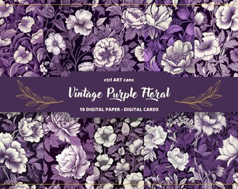 Vintage Purple Floral Paper: Scrapbook Journal Kit (Digital Download)