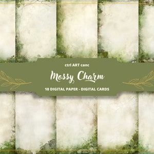 Papel digital Moss para álbum de recortes Fondo de papel vintage para diario basura Moss Decoración digital Shabby Journal Papel vintage Papel hecho jirones