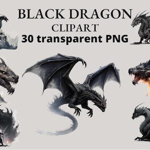 30 Black Dragon Clip Art, Dragon Clipart, Fantasy Clipart, Creatures Clipart Junk Journal, Collage, PNG, Clipart, transparent PNG,