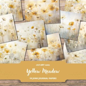 Gele bloemen Junk Journal Kit Afdrukbaar bloemenpapier Geel papier voor scrapbookpapier Afdrukbaar geel muurkunsttijdschrift Achtergrondpapier
