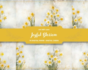 Joyful Blossom Digital Paper: Floral Scrapbook, Collage (JPEG Files)