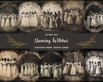 Dancing Witches Digital Paper: Vintage Scrapbook Kit (Digital Download)