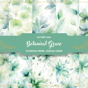 Green Leaves Digital Paper: Botanical Journaling, Crafting (JPEG Files)