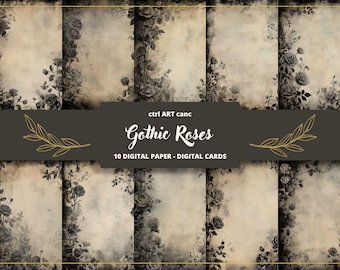 Gothic Roses Digital Paper: Vintage Scrapbook Pages (Digital Download)