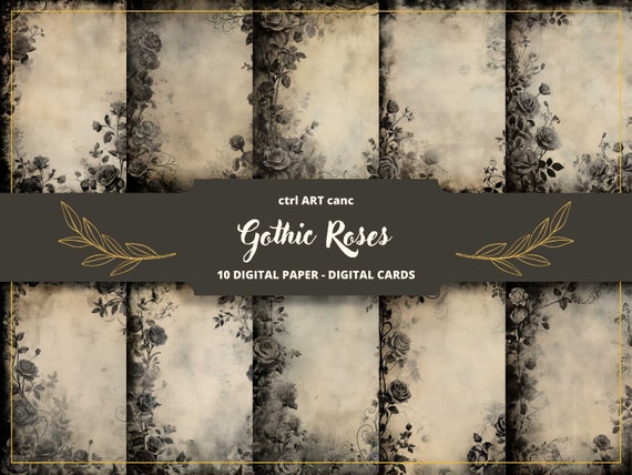 Gothic Roses Digital Paper, Vintage Paper, Black Roses Gothic Roses Digital Paper, Vintage Paper, Black Roses