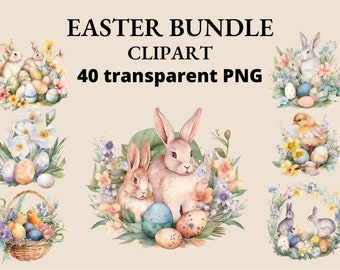 40 Easter Clipart Bundle: Bunny & Egg PNG Images (Digital Download)