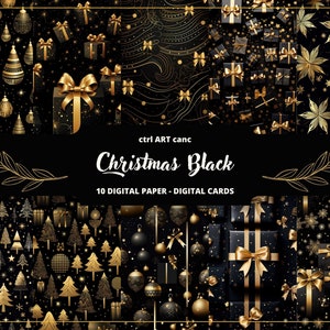 Carta digitale natalizia nera e oro, carta da regalo natalizia, carta per diario spazzatura, carta per scrapbooking, carta per diario, carta artigianale
