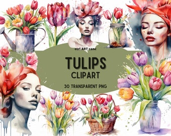Clipart de Tulipa: Pacote com 30 PNGs de Flores (Download Digital)
