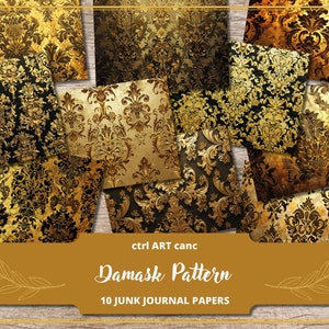 Gold Damast Junk Journal Kit Scrapbook Kit Damast Digitales Papier Damast Druckbare Textur Damast Muster Damast Hintergrund Damast Textur
