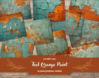 Teal Paint Junk Journal Kit: Printable Scrapbook Paper (Digital Download)