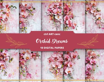 Pink Orchid Junk Journal Kit: Floral Scrapbook Paper (Digital Download)