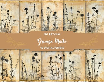 Digitaal papier met grunge-bloemen: Junk Journal Kit (afdrukbaar)