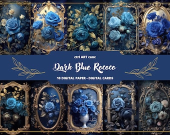 Dunkelblaue Rokoko Rosen Printable: Junk Journal Kit (Digitaler Download)